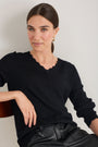 Fleurine Scallop V-Neck Jumper - Black
