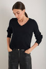 Fleurine Scallop V-Neck Jumper - Black