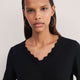 Fleurine Scallop V-Neck Jumper - Black