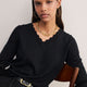Fleurine Scallop V-Neck Jumper - Black