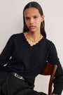 Fleurine Scallop V-Neck Jumper - Black