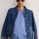Fleurine Short Sleeve Tee - Chambray Blue/Ivory Micro Stripe