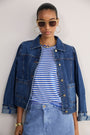 Fleurine Short Sleeve Tee - Chambray Blue/Ivory Micro Stripe