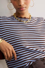 Fleurine Short Sleeve Tee - Cocoa/Sky Blue Micro Stripe