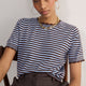 Fleurine Short Sleeve Tee - Cocoa/Sky Blue Micro Stripe