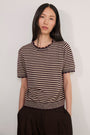 Fleurine Short Sleeve Tee - Oat/Aubergine Micro Stripe