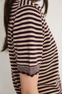 Fleurine Short Sleeve Tee - Oat/Aubergine Micro Stripe