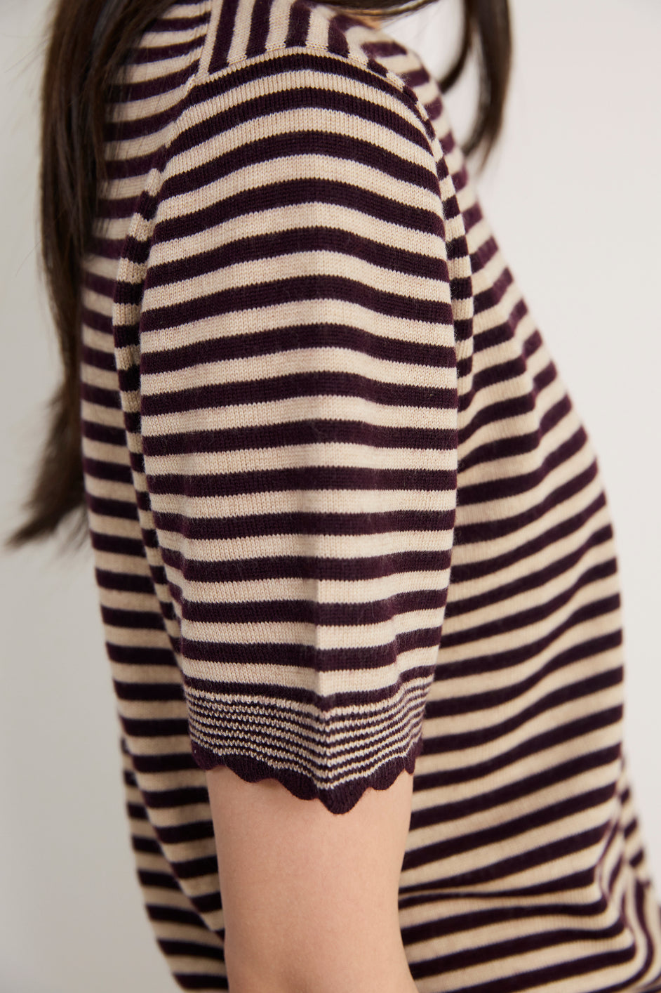 Fleurine Short Sleeve Tee - Oat/Aubergine Micro Stripe