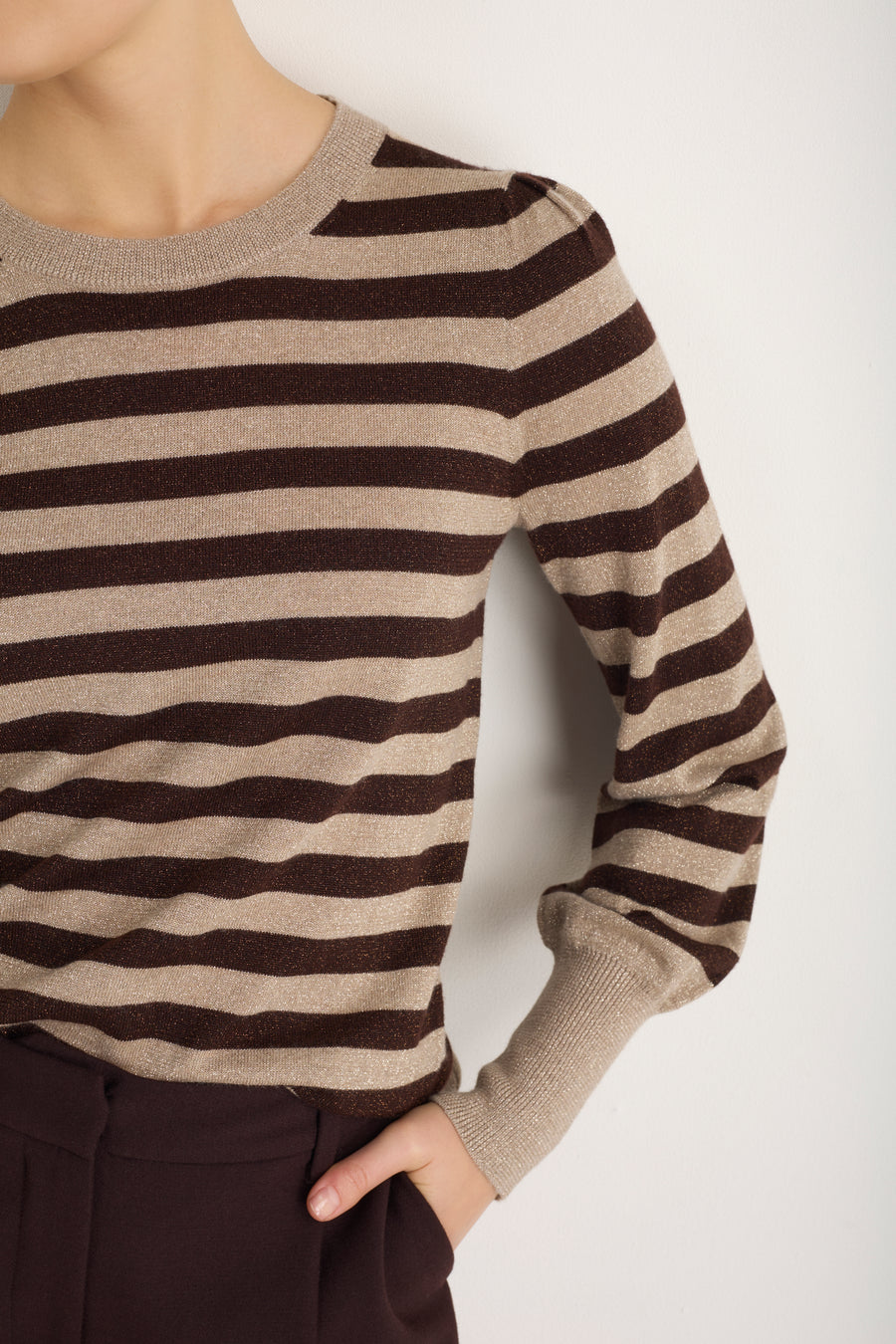 Flora Jumper - Oat/Cocoa Sparkle Stripe