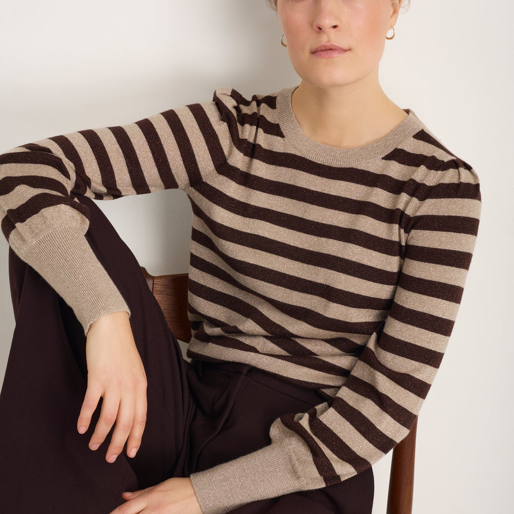 Flora Jumper - Oat/Cocoa Sparkle Stripe