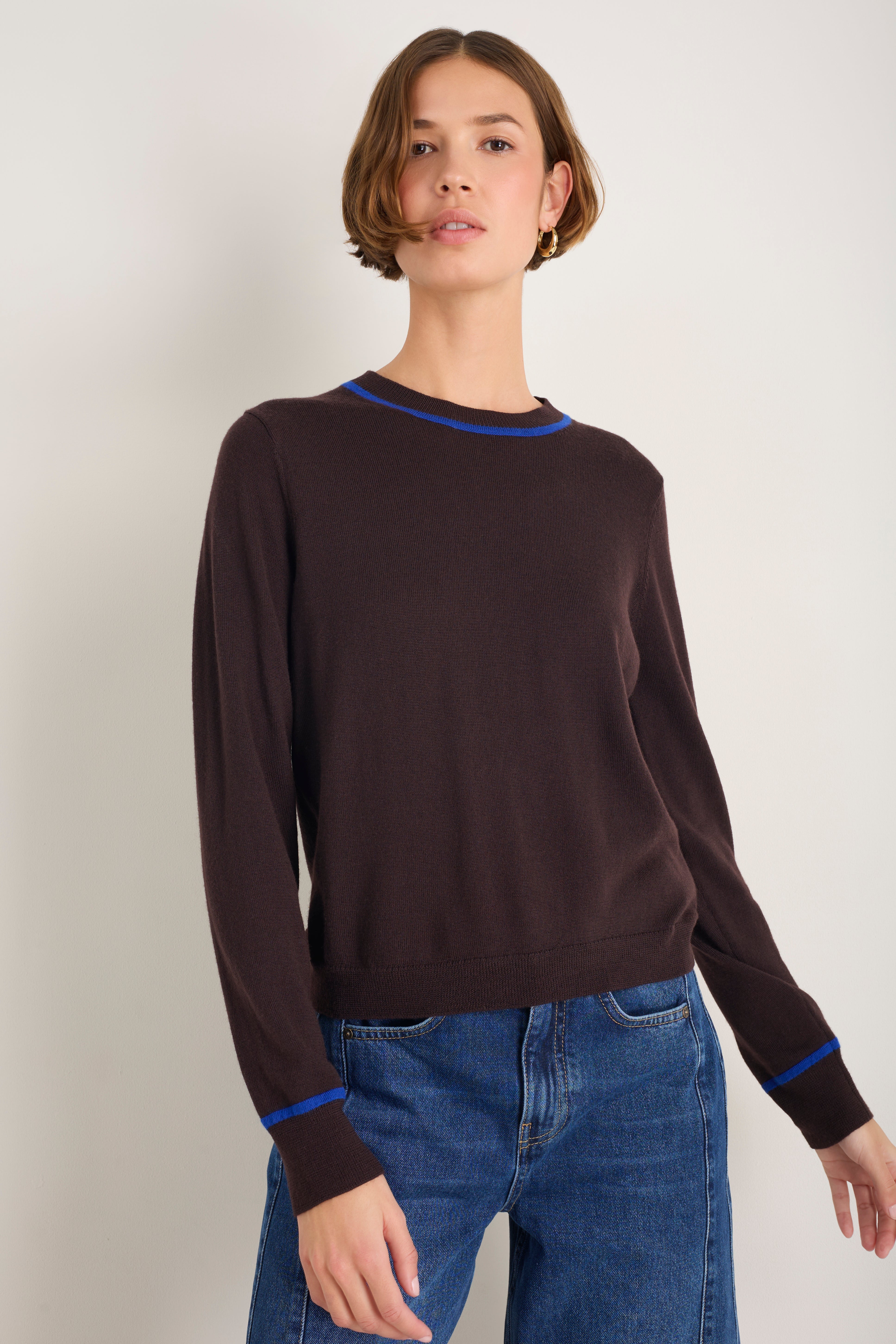 Florence Jumper - Cocoa/Cobalt Blue Trim