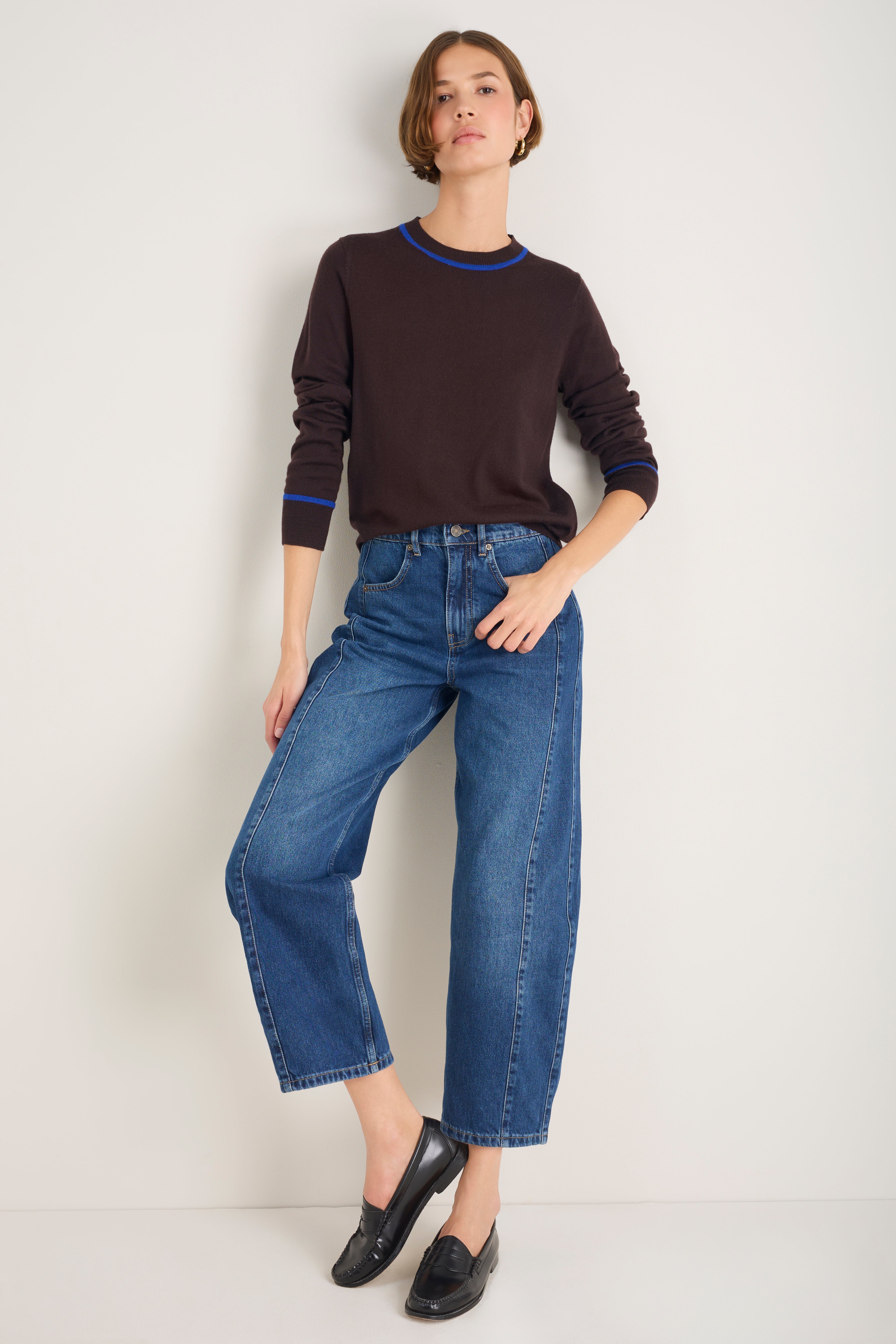 Florence Jumper - Cocoa/Cobalt Blue Trim