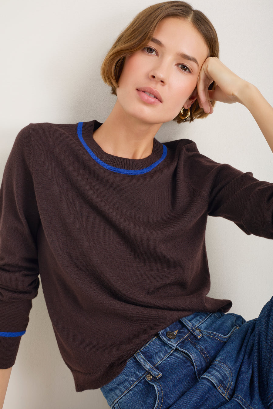Florence Jumper - Cocoa/Cobalt Blue Trim