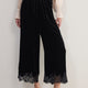 Florence Silk Velvet Lace Trim Trouser - Black