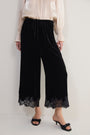 Florence Silk Velvet Lace Trim Trouser - Black