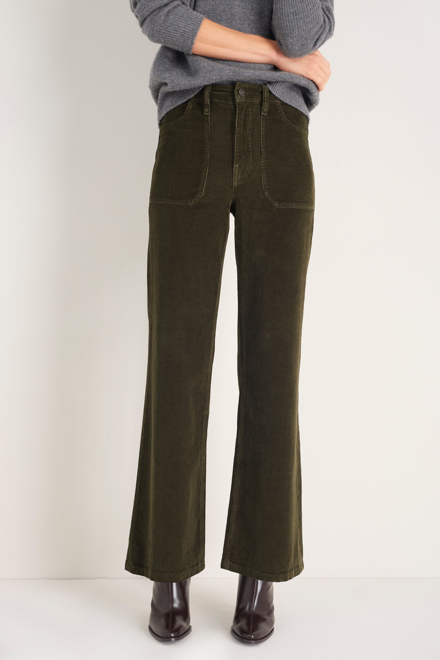 Flossie Carpenter Flare Cord Trouser - Dark Olive