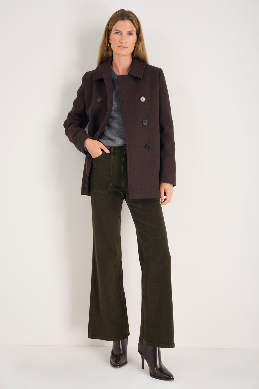 Flossie Carpenter Flare Cord Trouser - Dark Olive