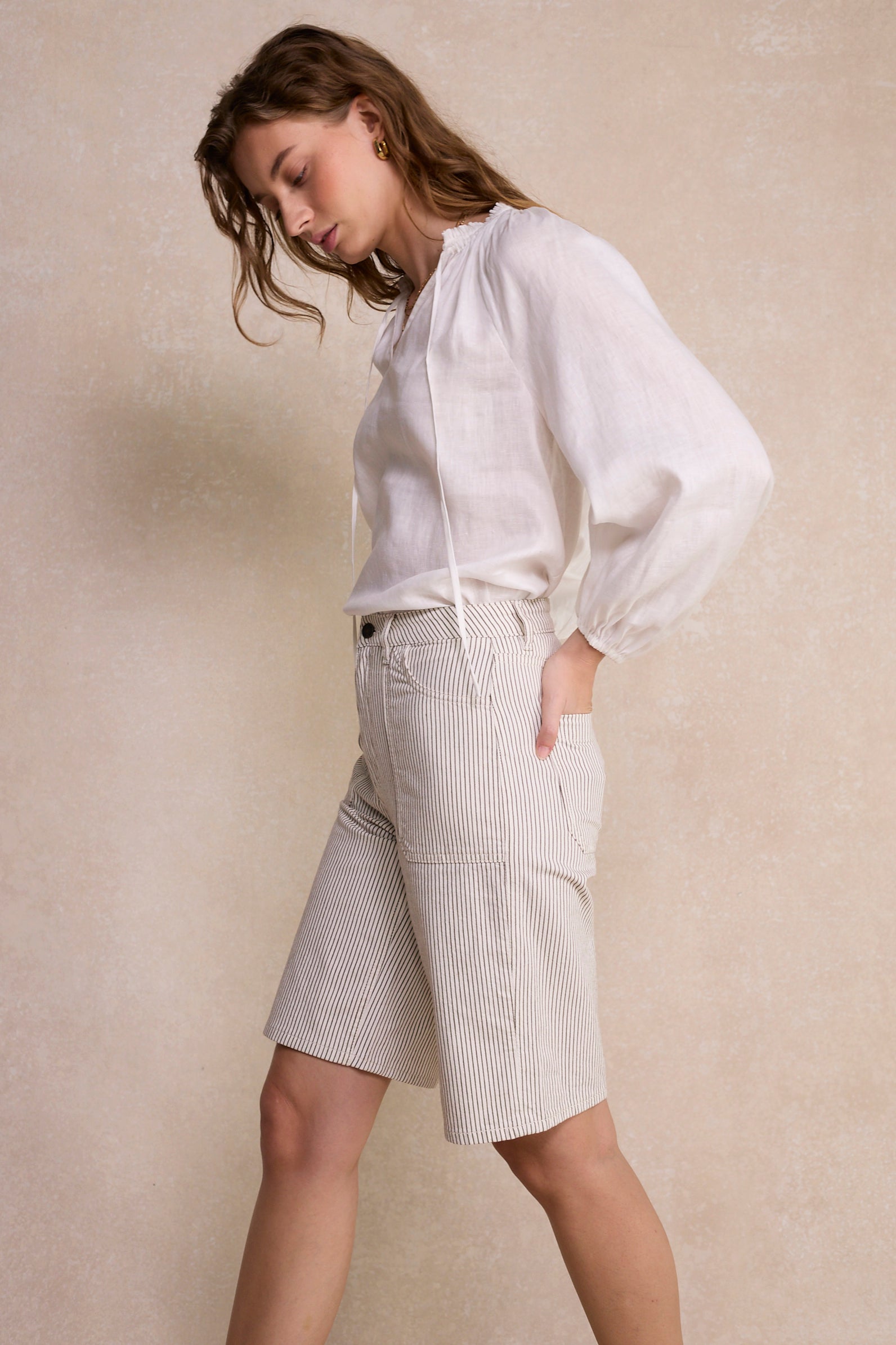 Flossie Carpenter Short - Cocoa/Ecru Stripe