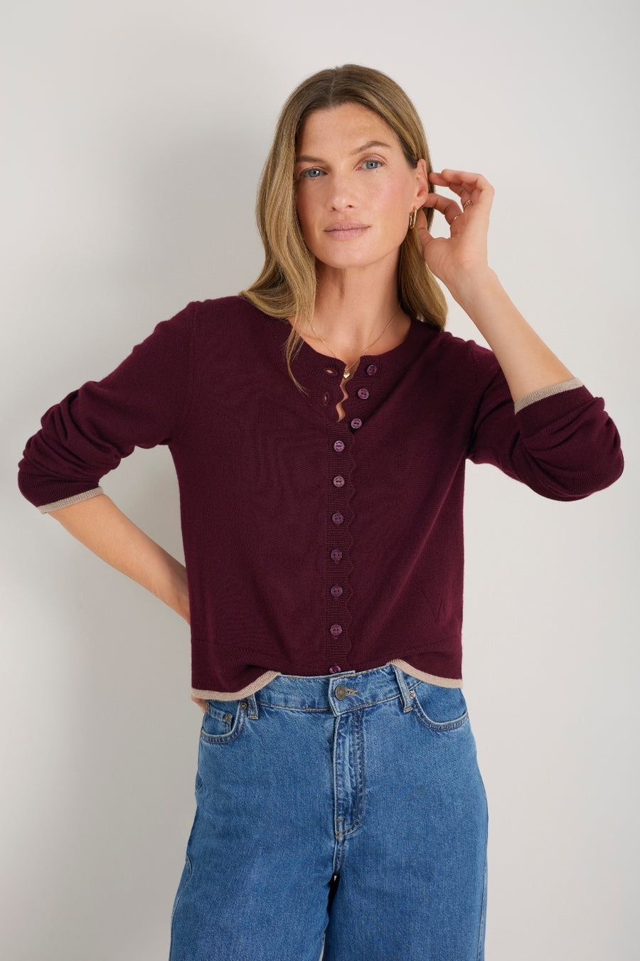 Fleurine Cropped Cardigan - Deep Fig