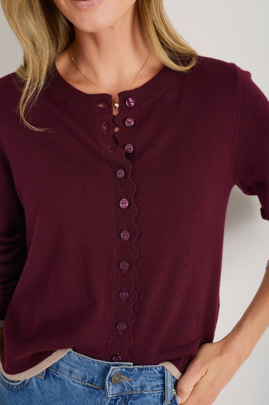 Fleurine Cropped Cardigan - Deep Fig