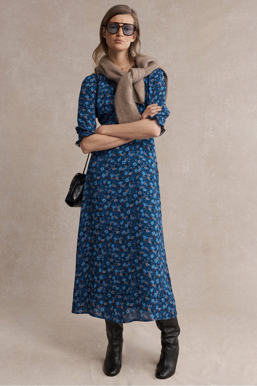 Elodie Dress - Cobalt Retro Ditsy