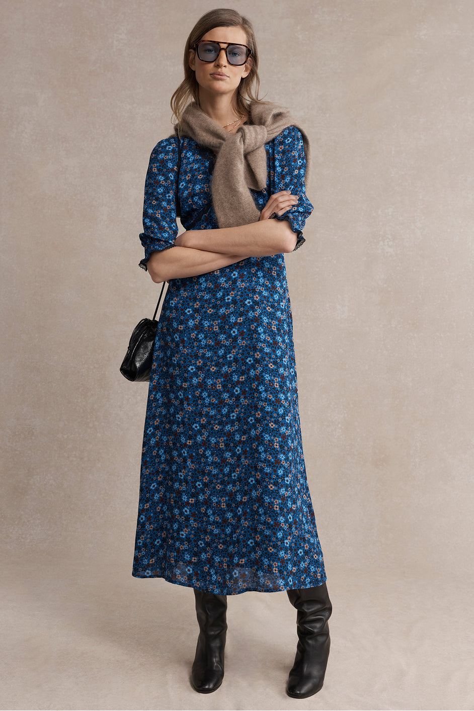 Elodie Dress - Cobalt Retro Ditsy