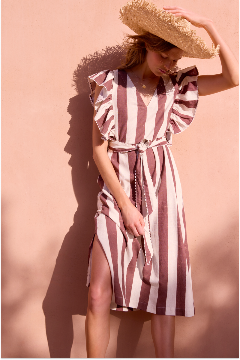 Juni Dress - Ecru/Brick