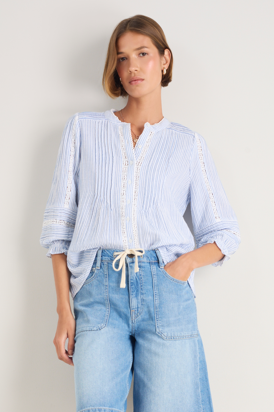 Kiki Blouse - Sky Blue/White Stripe