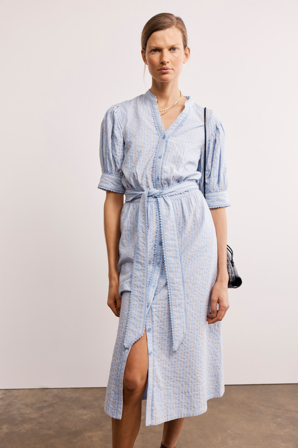 Fiona Shirt Dress - Powder Blue Stripe