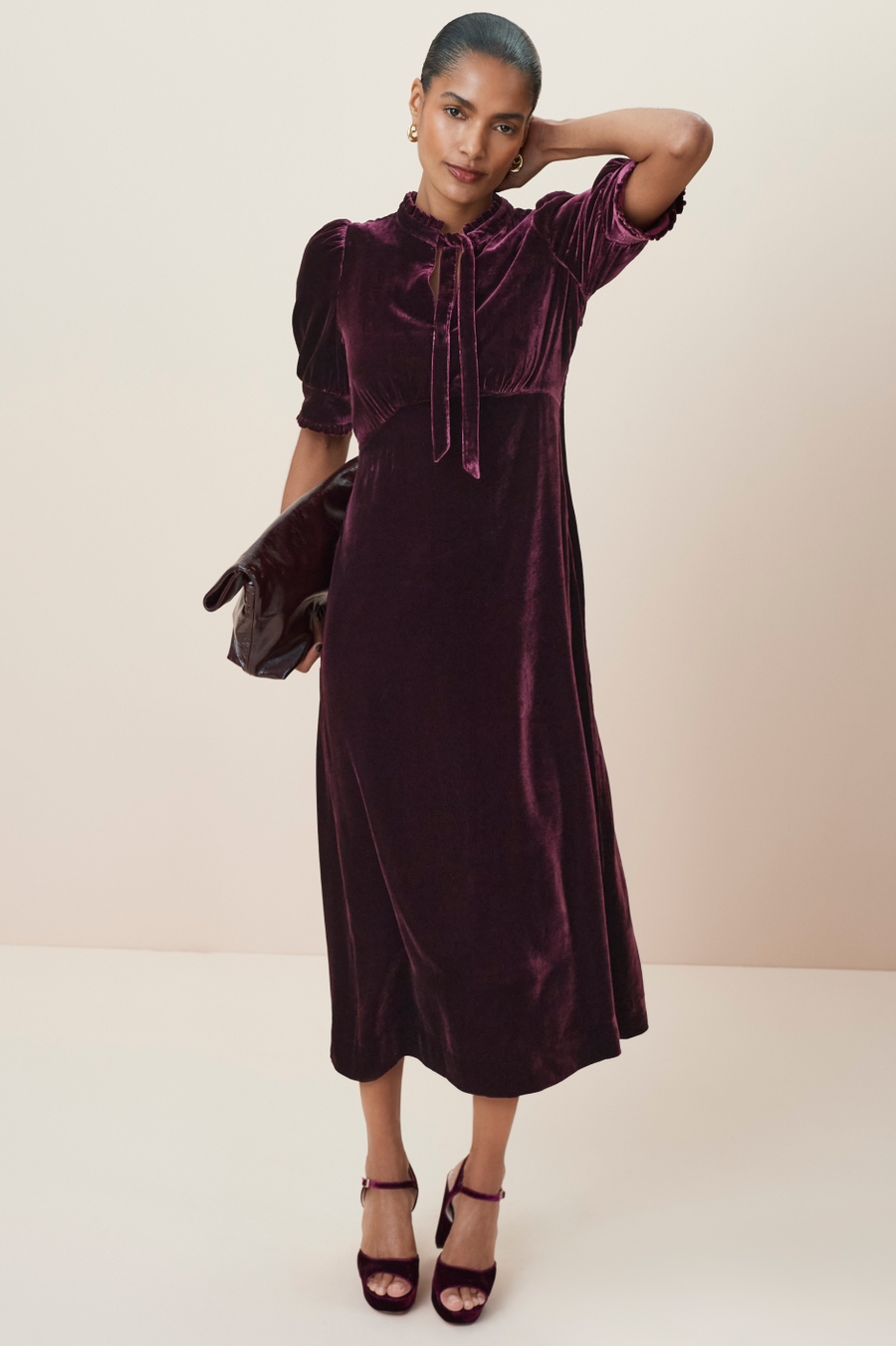 Betty High Heel Peep Toe Sandal - Deep Fig Velvet