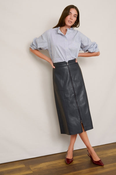 Zadie Faux Leather Skirt - Blue/Black – WYSE London