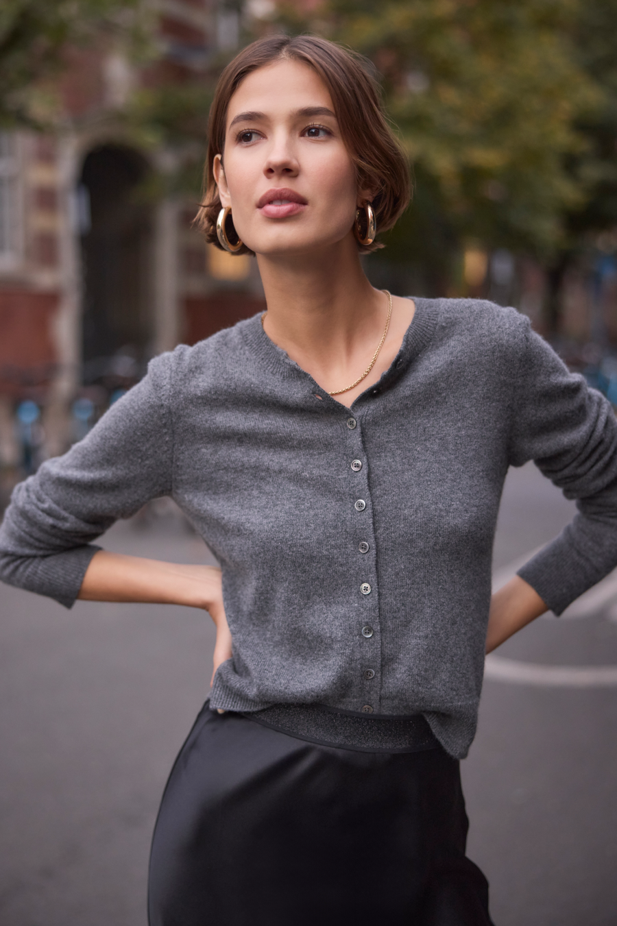 Katie Cashmere Cardigan - Grey Marl