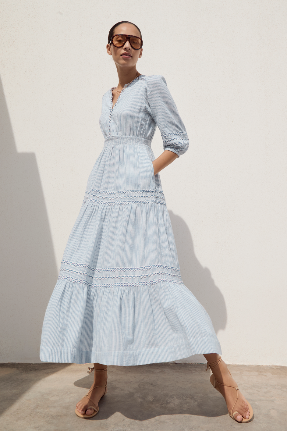Georgina Dress - Blue/Ivory Stripe – WYSE London