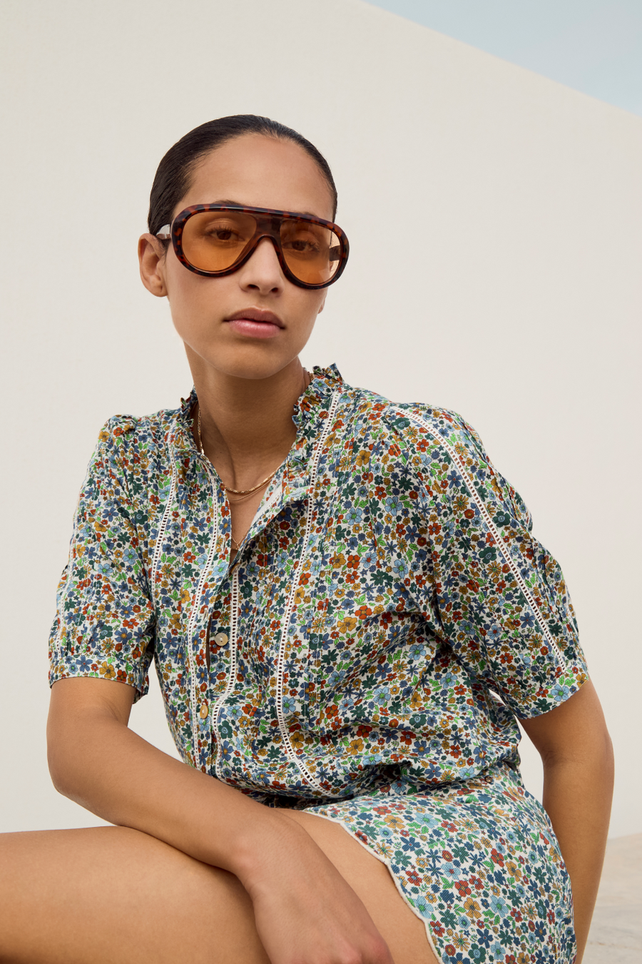 Pansy Pintuck Blouse - Multi Meadow Garden