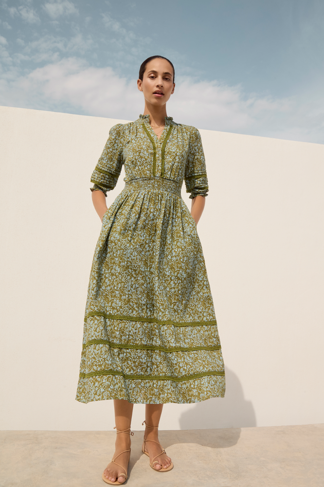 Alina Dress - Deep Olive Mono Floral