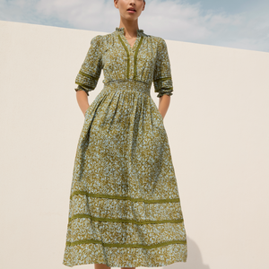 Alina Dress - Deep Olive Mono Floral