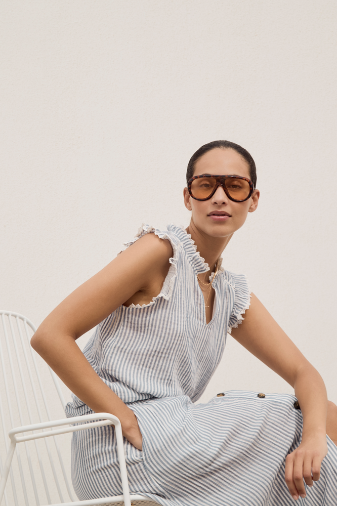 Marlow Top - Blue/Ivory Stripe