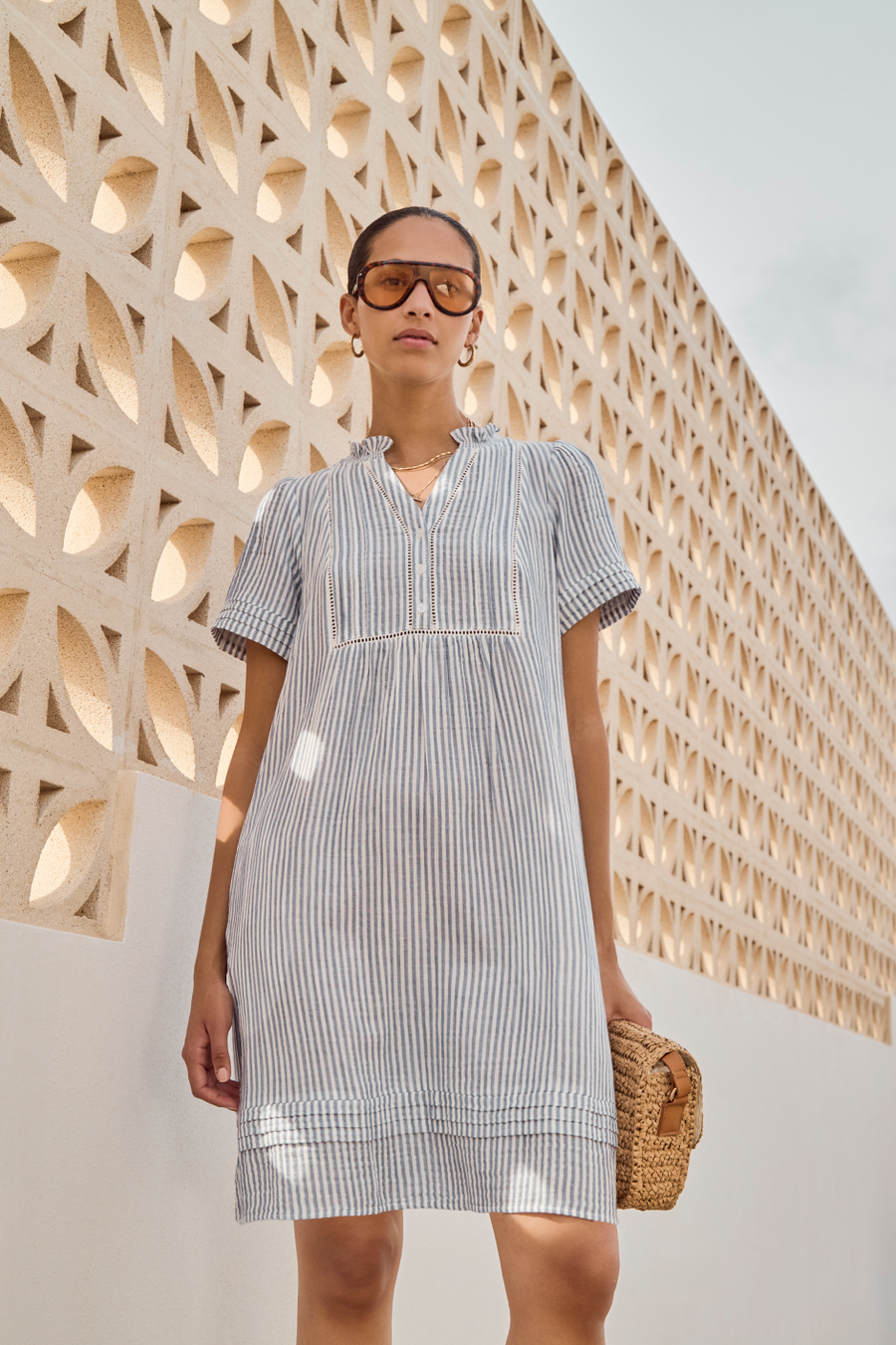 Otti Short Dress - Blue/Ivory Stripe