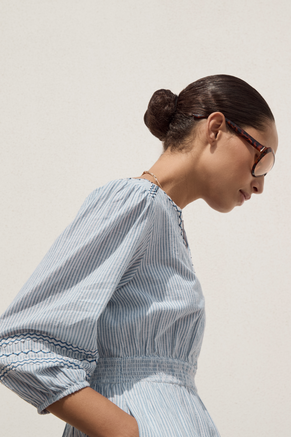 Georgina Dress - Blue/Ivory Stripe