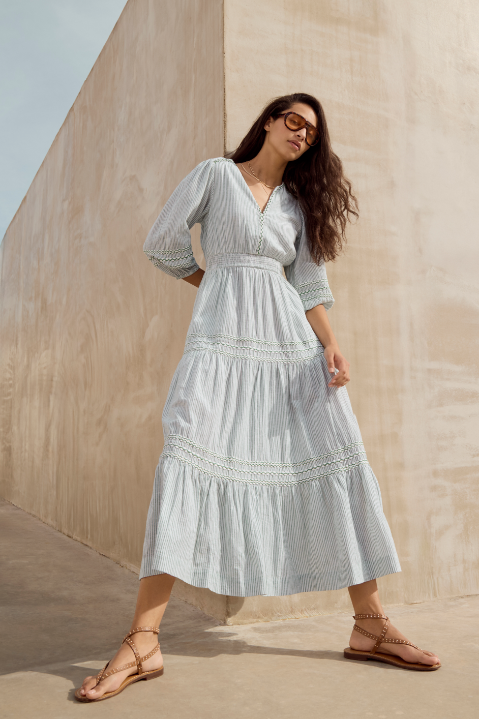 Georgina Dress - Sage Green/Ivory Stripe