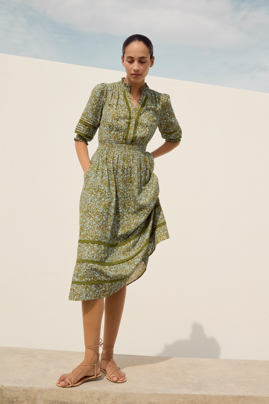 Alina Dress - Deep Olive Mono Floral