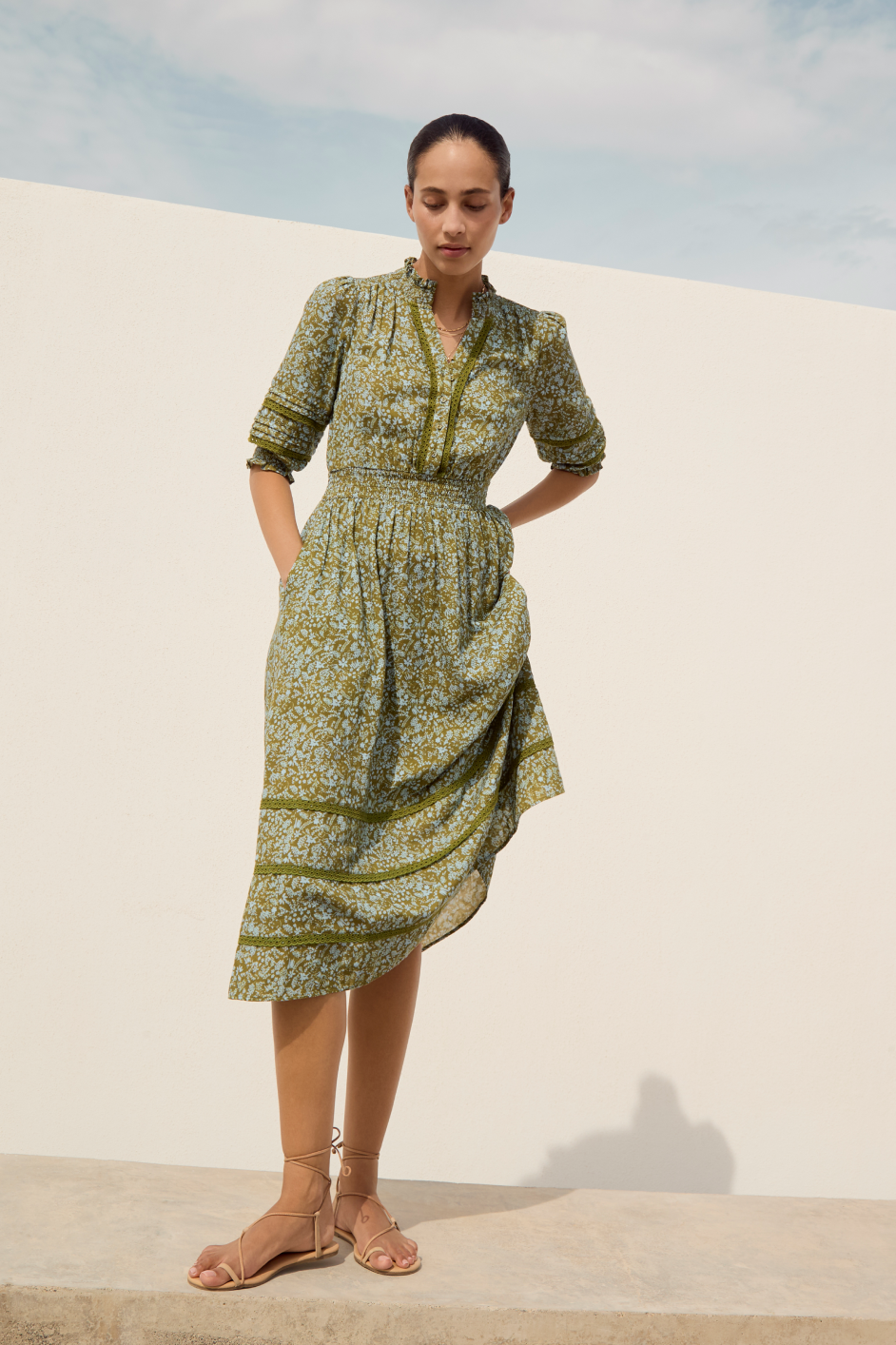 Alina Dress - Deep Olive Mono Floral