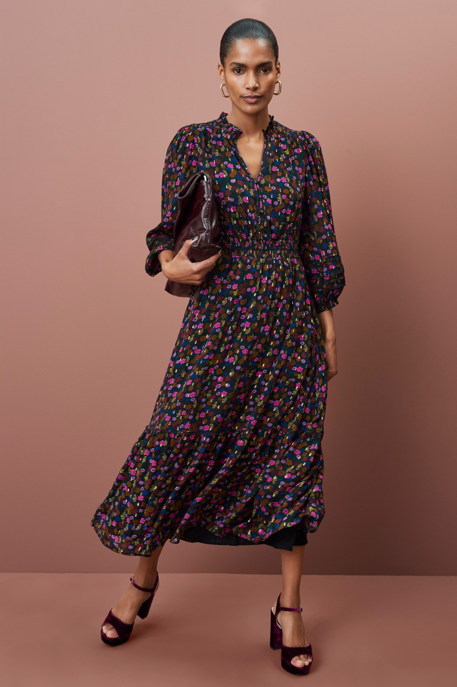 Georgina Dress - Autumn Garden Ditsy Metallic