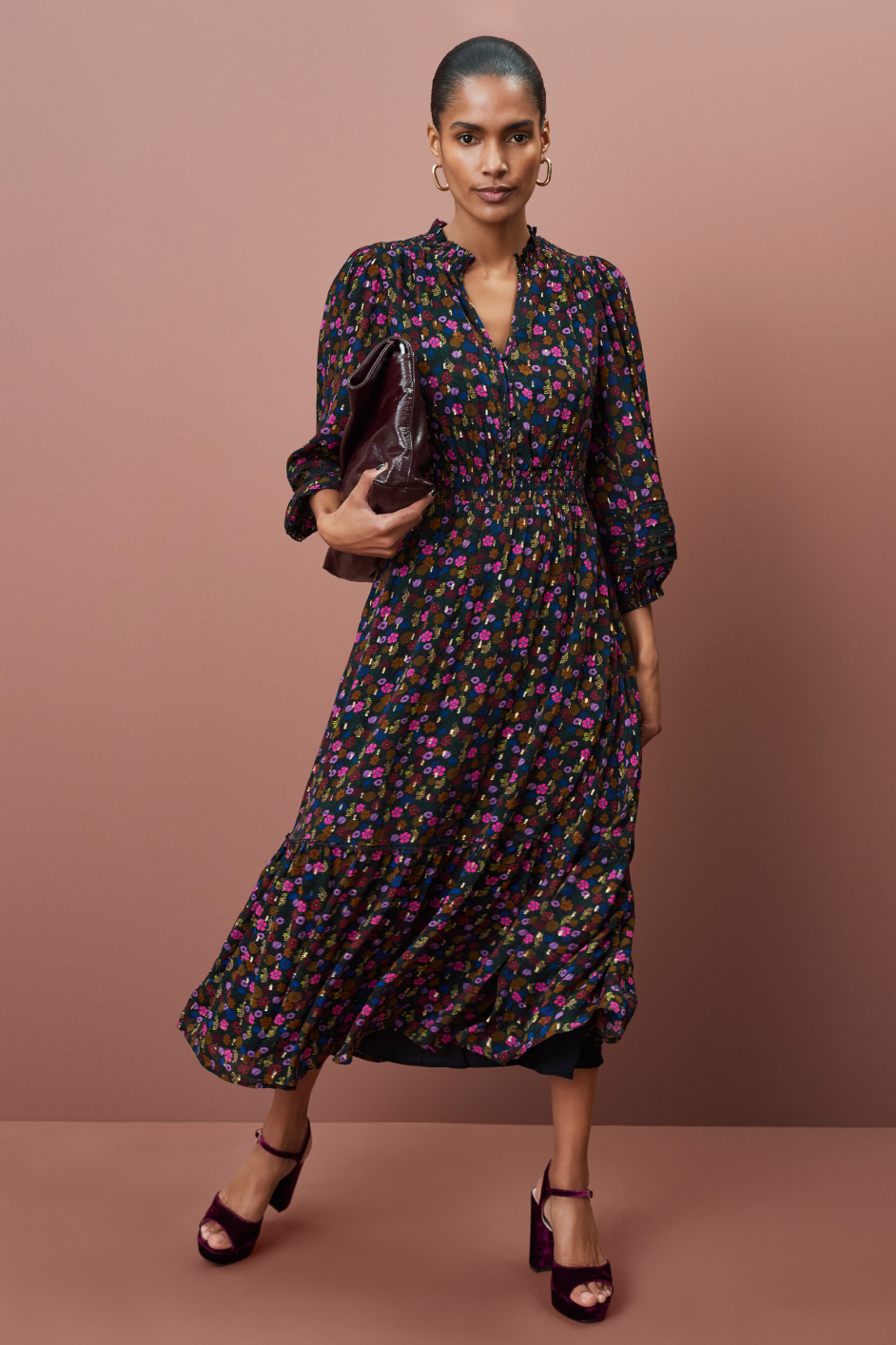 Georgina Dress - Autumn Garden Ditsy Metallic