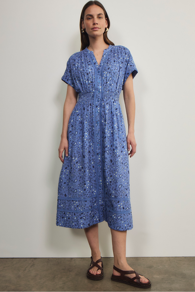 Angelique Dress - Chambray Blue Paisley Geo