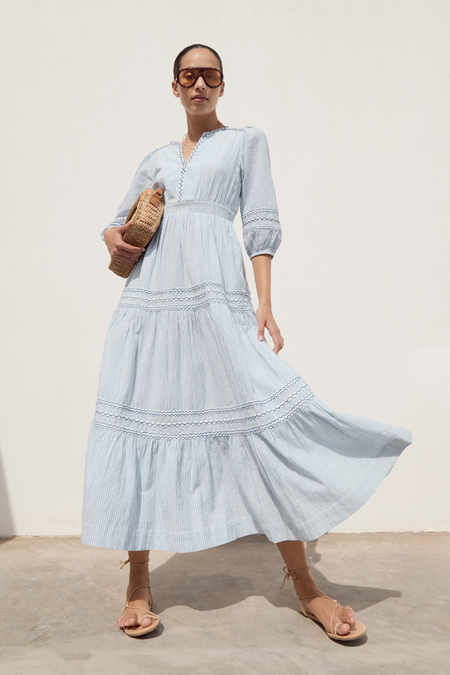 Georgina Dress - Blue/Ivory Stripe