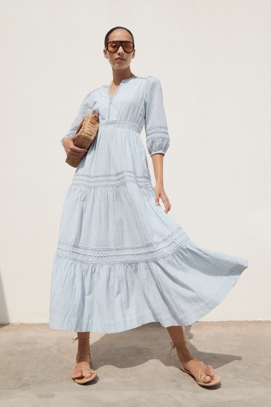 Georgina Dress - Blue/Ivory Stripe