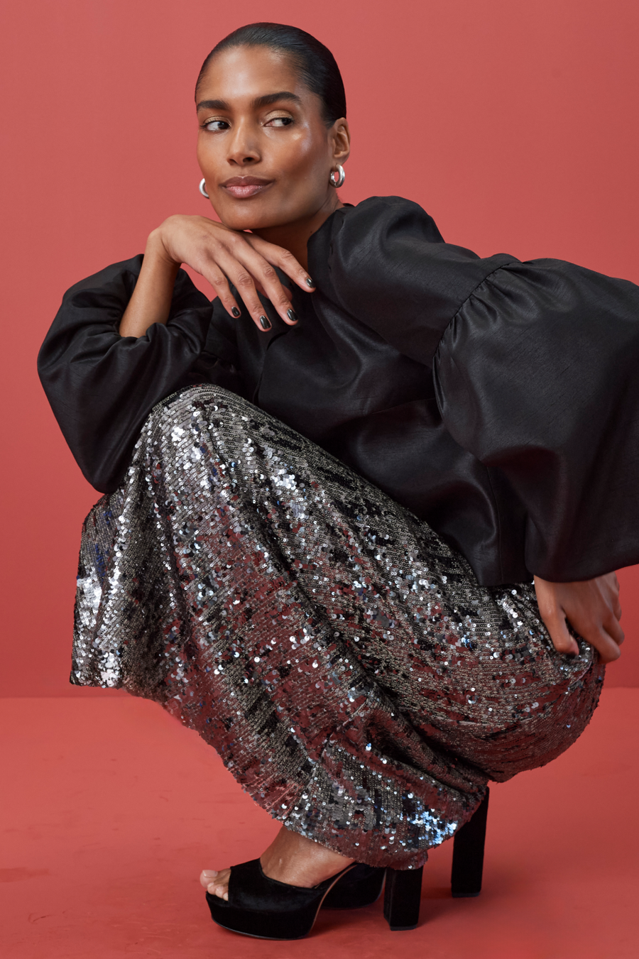 Betty High Heel Peep Toe Sandal - Black Velvet