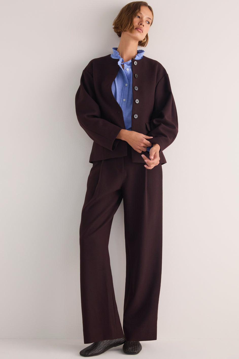 Sara Wool Blend Trouser - Chocolate