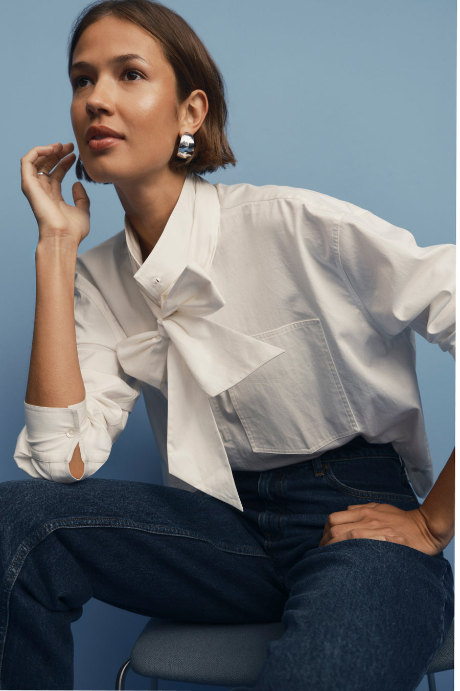 Maisie Pussybow Shirt - White